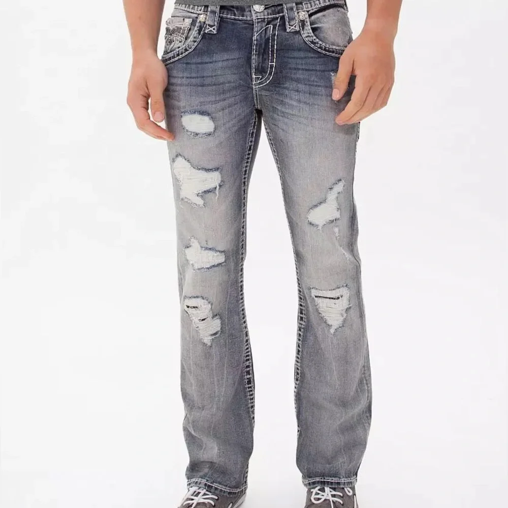 Rock Revival Men's Distressed Blue Jeans